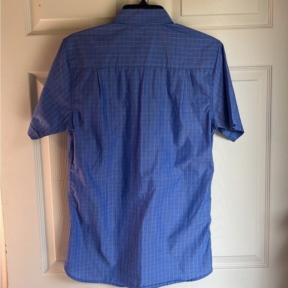 Haggar Blue Plaid Short Sleeve Casual Button Front Dress Shirt Size Small - Picture 2 of 8